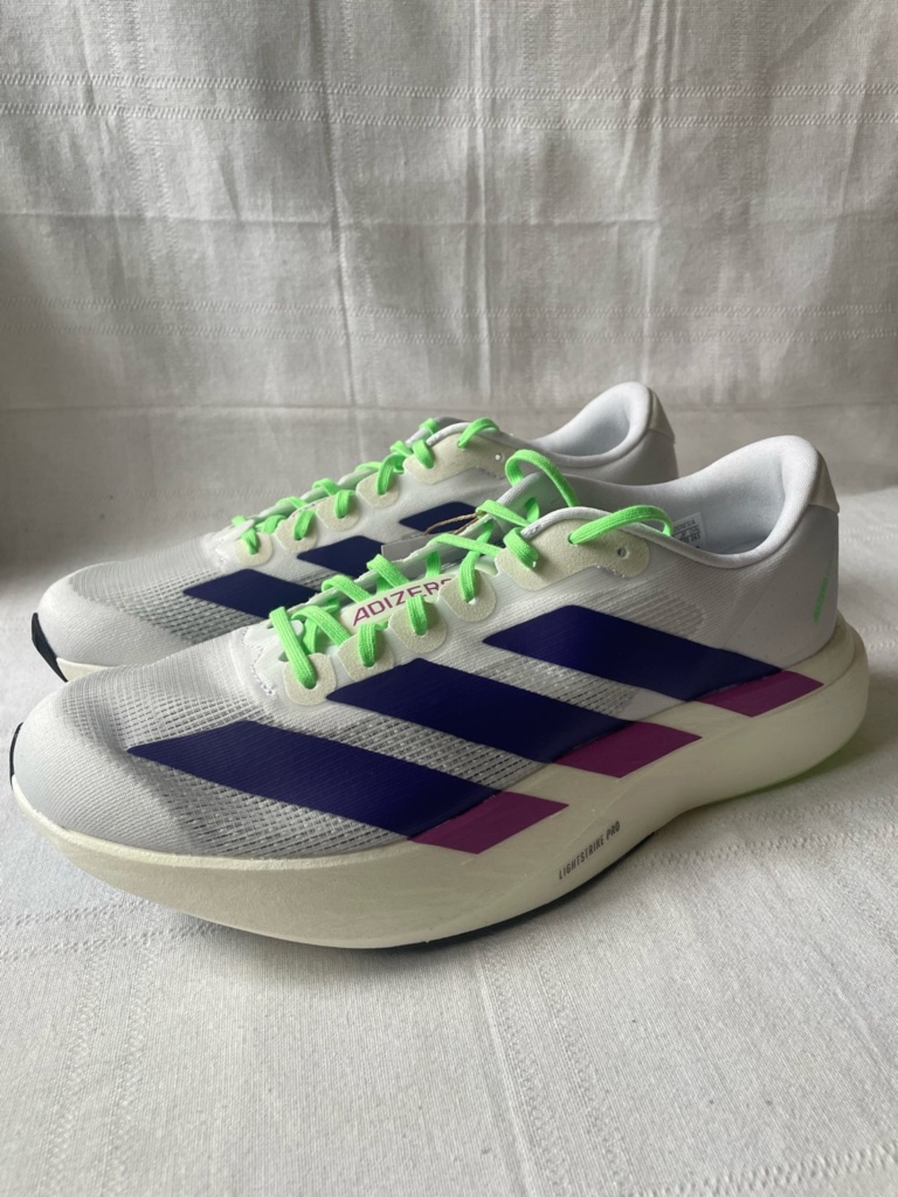 Adidas Adizero EVO SL White Purple Running Shoes Men's Size 9 JS4456